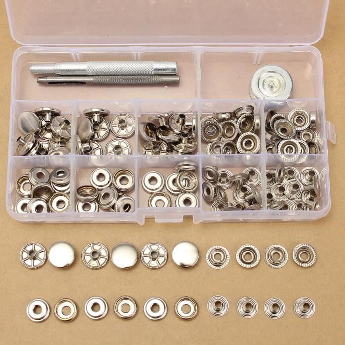 12 Lot de 1//4 pouces Métal Laiton bouton pressions Argent ou Noir Couleur