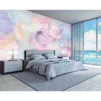 Photo murale Plumes rose pastel bleu XL 300 x 210 cm - photo, papier peint non tissé plume verte violet violet
