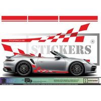 Porsche Bandes Intégrales latérales + capot + toit + hayon - ROUGE - Kit Complet  - Tuning Sticker Autocollant Graphic Decals