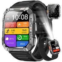 Blackview W60 Montre Connectée Bluetooth,Smartwatch Sport 100+ Modes Sportifs,Lampe de poche LED boussole pour iOS Android - Noir