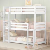 DRIPEX Lit superposé 90×200cm en bois pour enfants,Trois lits avec échelles,lit triple avec clôture de sécurité,Blanc,H191.5cm