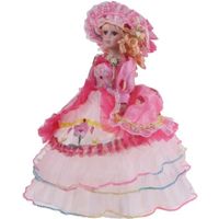 Poupée en porcelaine de 45cm en Robe Imprimée+ Chapeau- Girls Toys Robe rose