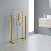 Porte-serviettes sur pied KUNO portant pour vêtements et linge de salle de bain avec 3 niveaux d'étendage, structure en métal doré