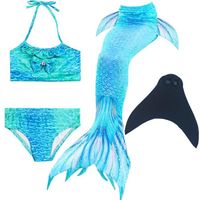 4PCS Queue de Sirène Enfant Deguisement Petite Ariel Sirene Fille pour Nager avec Monopalme