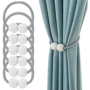 SUOXU Lot de 4 embrasses à rideaux magnétiques avec perles et clips pour rideaux Bleu