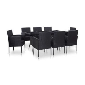 Ensemble table et chaise de jardin Salon de jardin en imitation résine tressée 8 personnes - Noir HB46404 -JIL