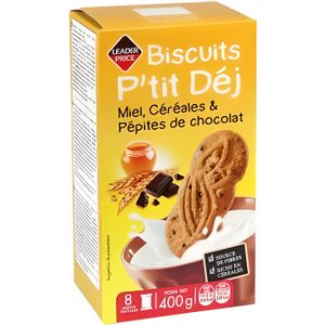 BISCUITS BREAKFAST Biscuits miel pépites chocolat P'tit Déj Leader Pr