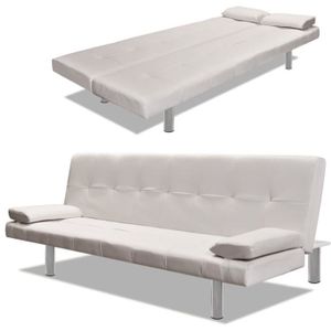 CANAPÉ FIXE Canapé-lit réglable avec 2 oreillers en cuir synthétique blanc crème - Convertible - Contemporain - Design