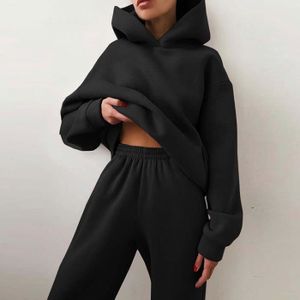 SURVÊTEMENT Ensemble Pantalon et Sweat Court à Capuche pour Fe