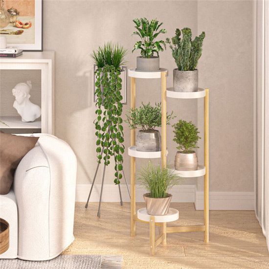 Support Pour Pot De Fleurs En Bois Massif - Étagère Décorative Pour Plantes D'Intérieur Et Balcon - 8