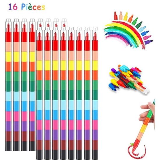 Crayons De Couleur Empilables ICEPAPA - 15 Pièces - 12 Couleurs - Jeu Créatif Pour Enfants - Cadeau Anniversaire
