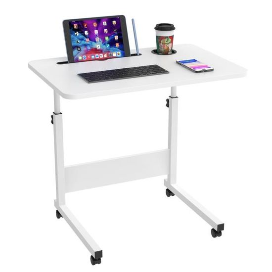 Table Roulante Réglable En Hauteur (61-96 Cm) - Plateau 40x40/20 Cm - 4 Roues Pivotantes Avec Freins - Pour Lit, Canapé, Bureau Mobile