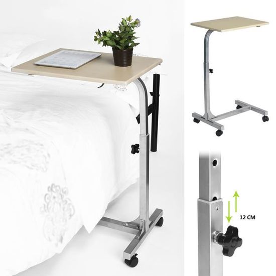 Table d'appoint de lit Mobile ergonomique à ressort à gaz avec roulettes, Table  de chevet de canapé réglable en hauteur, bureau d'ordinateur portable 