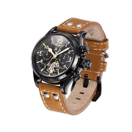 Bracelet De Montre En Cuir Marron Clair Ingersoll - Largeur 22 Mm - Boucle Ardillon - Style Rivets