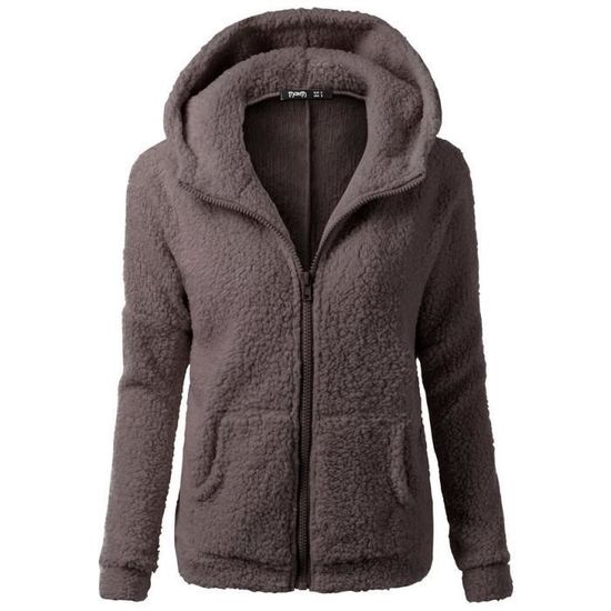 Générique Sweat Long à Capuche Zippé Femme Manteau Automne Hiver Chaud
