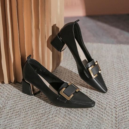 Escarpins Femme Talons Hauts 5CM Talon Carre Cuir Souple Noir Achat Vente Escarpins Femme Talons Hauts 5CM Talon Carre Cuir Souple Noir pas cher Cdiscount