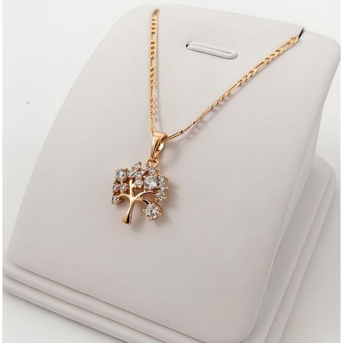 Collier Arbre De Vie Pour Femme - Pendentif Rond Plaqué Or Jaune 750/1000 - Chaîne 45 Cm