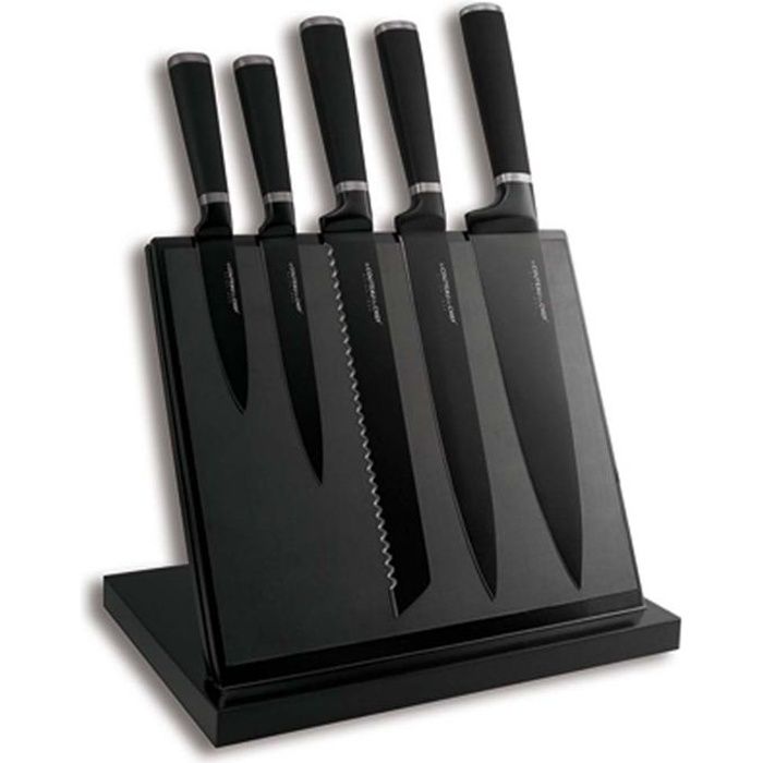 Bloc Aimanté noir 5 Couteaux Noir anti adhérent