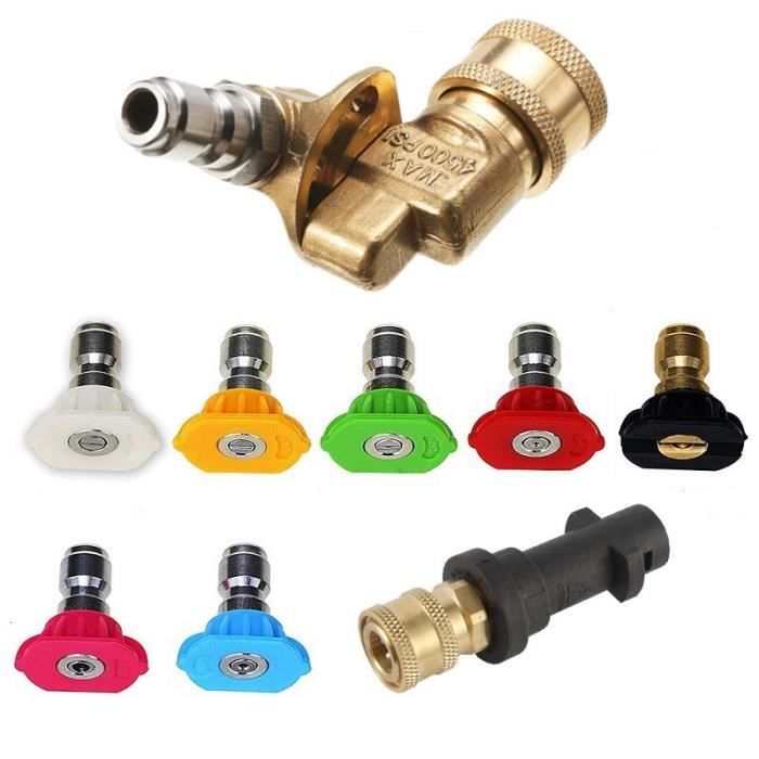 Adaptateur Nettoyeur Haute Pression Fai Top - Coupleur Rapide Femelle 1/4' Laiton + 5 Embouts Buses Compatible Kärcher