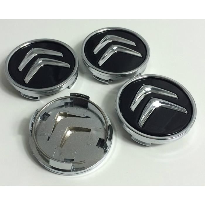 X4 Enjoliveurs en aluminium de 60 mm pour Citroen C2 C4 C5 C6 C-quatre Logo noir / chromé