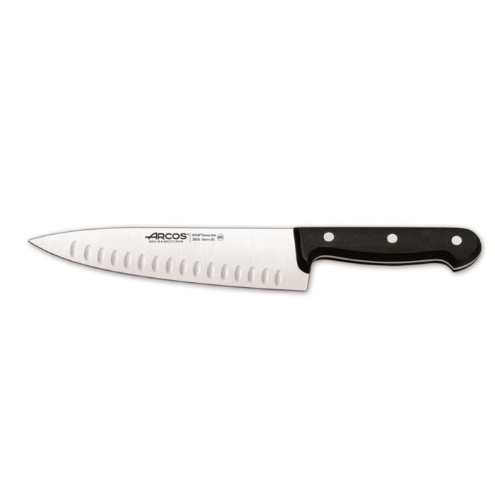 Couteau de chef Arcos Universal 280601 en acier au nitrum, avec Mango en polyoxyméthylène et lame de 20 cm dans une boîte.