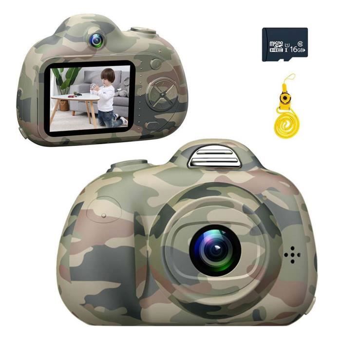 Enfants Appareil Photo numérique 2 Pouces écran Appareil Photo numérique avec Couverture Souple en Silicone 16G Micro SD Card (Vert