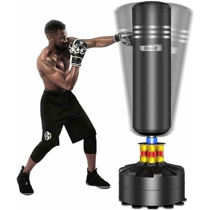 Sac de Frappe Adulte Debout Sac de Boxe Sac de Frappe Sur Pied - Noir - 1,75m Idéal Pour Boxe, Kick Boxing