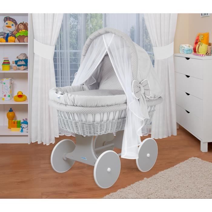 WALDIN Landau-berceau bébé complet - Cadre - roues peintes en gris, gris - points blancs