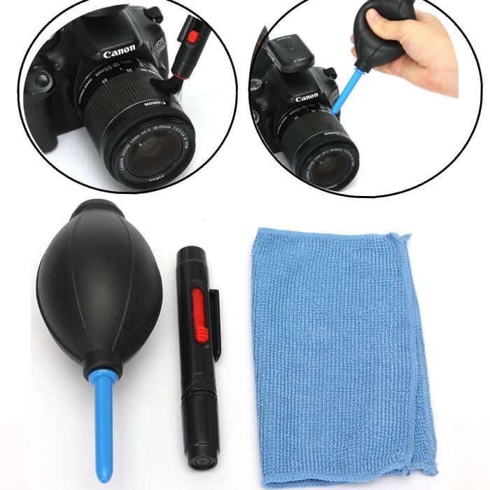 3 En 1 Nettoyage Lentille Kit Nettoyage Dust Blower Pen Tissu Pr Dslr Vcr Vidéo