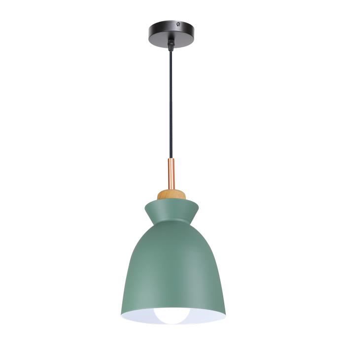 Suspension Luminaire Cloche bois métal verte Douille E27 luminaire Lustre Plafonnier cuisine salon chambre design moderne