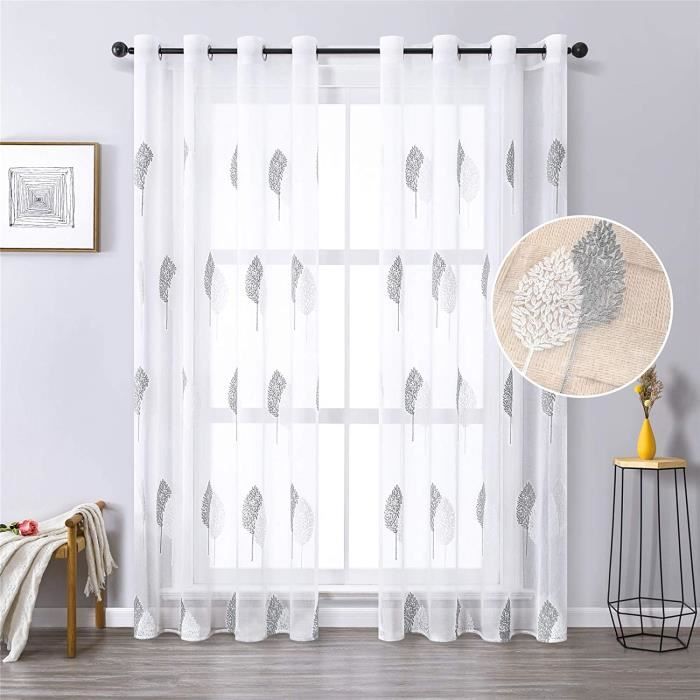 Umi By Lot De 2 Rideaux Voilage Blanc Effet Lin A Oeillet Avec Motif Broderie Bleu Marine 140x175cm Rideau Chambre Bebe Cuisine Et Maison Decoration De Fenetres Bhattbros Com