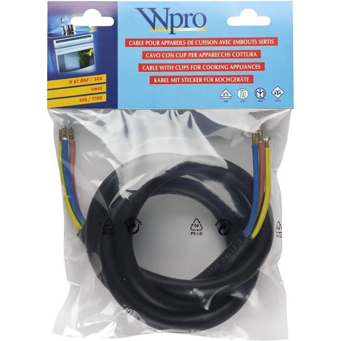 Wpro CAB360 Câble HO7 RNF 3G6 Sans Prise pour Appareils de Cuisson > 5750 Watts A270