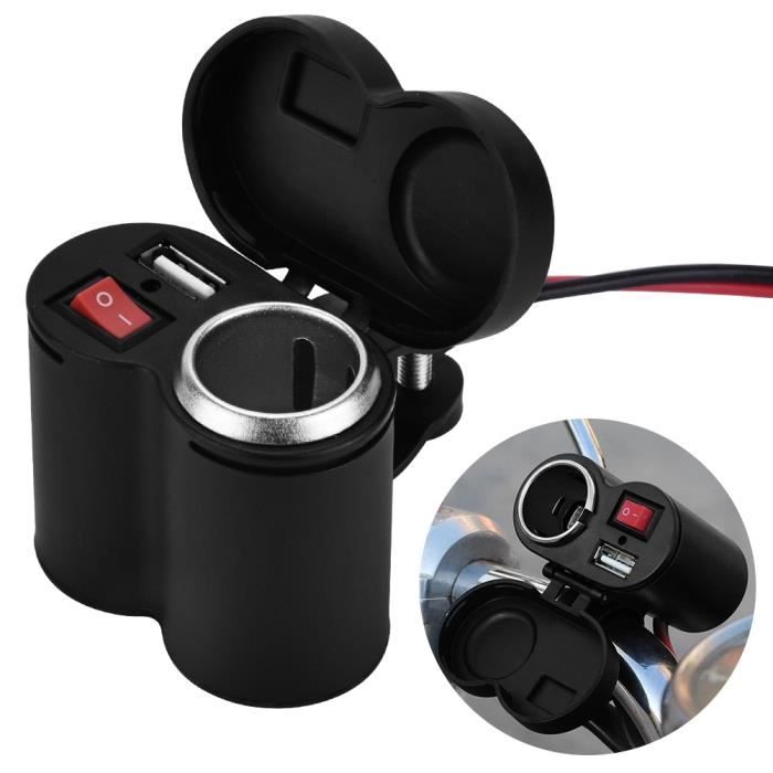 Dioche Chargeur de téléphone de moto Chargeur USB de prise allume-cigare étanche pour moto 12-24V pour téléphone