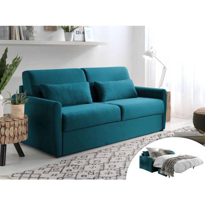 Ari - Canapé 3 places convertible - ouverture express - couchage quotidien Couleur - Bleu canard