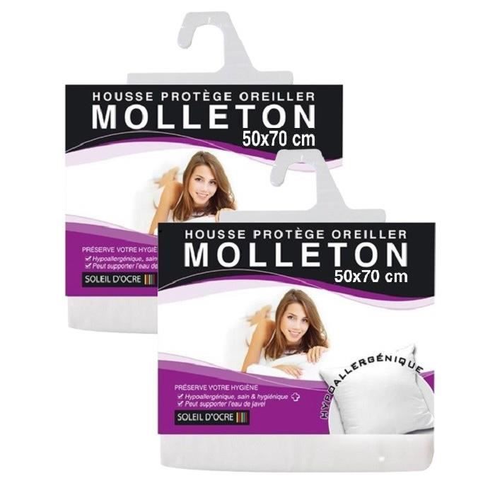 SOLEIL D'OCRE Lot de 2 Protège Oreillers molleton 50x70 cm blanc