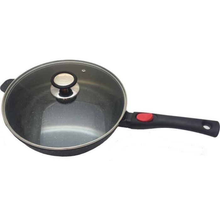 Sauteuse 28 cm revêtement façon pierre + Couvercle - Espace Cuisine Noir