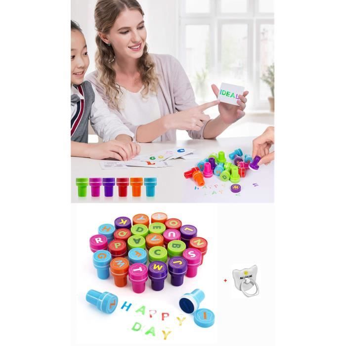 26pcs Tampons Enfants Timbres Alphabétique, Auto Encrage Tampons pour Fête des Enfant,Accessoire d’étude,Jouet éducatif