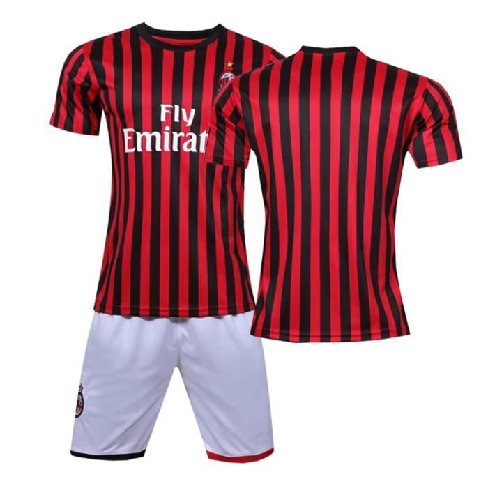 AC Milan 19-20 à domicile Jersey CA Maillot et Shorts de football Homme-Enfant -rouge