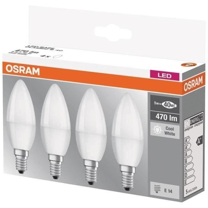 OSRAM LED flamme dépolie avec radiateur 5.7W=40W E14 froid - Lot de 4