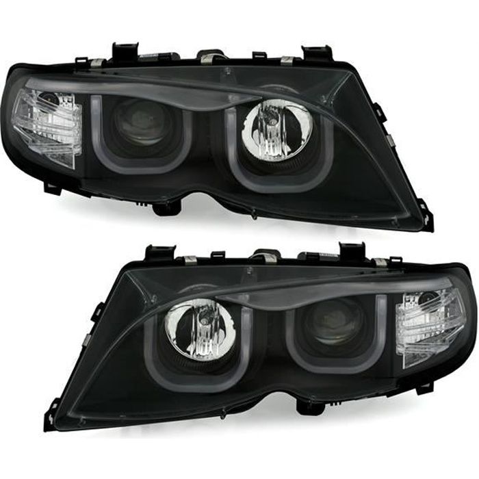 2 FEUX PHARE AVANT ANGEL EYES LED TUBE 3D BMW SERIE 3 E46 BERLINE PHASE 2 DE 10/2001 A 03/2005
