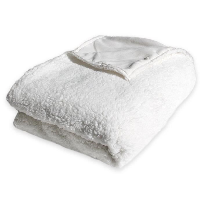 Plaid réversible extra doux blanc 130x160cm CALINE 130 x 160 cm Blanc
