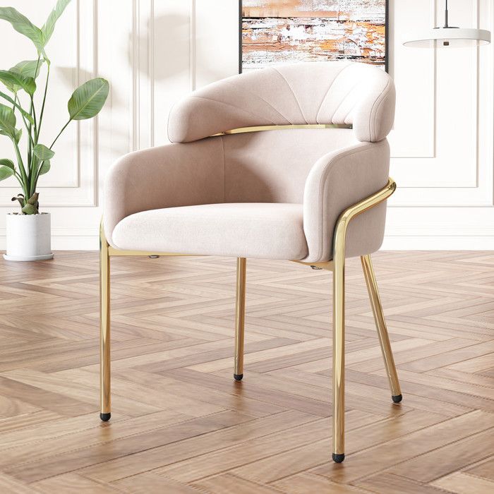 ModernLuxe Chaise longue pour salle à manger - salon ou chambre - en velours - avec 4 pieds dorés en métal - Beige