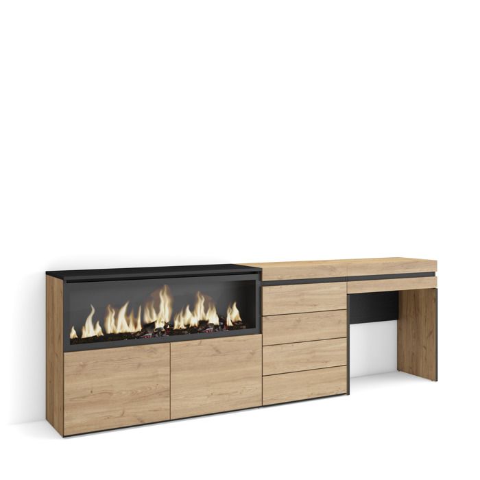 Coiffeuse 234x35x75 cm Avec tiroir Cheminée électrique XXL Commode Buffet Chêne RF3472 Coiffeuse 234x35x75 cm Avec tiroir Cheminée électrique XXL Commode Buffet Chêne RF3472