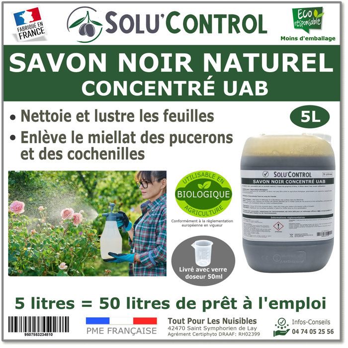 Savon Noir Naturel Concentré UAB SoluControl 5 litres Nettoyant Feuilles et Enlève Miellat - pucerons - cochenilles