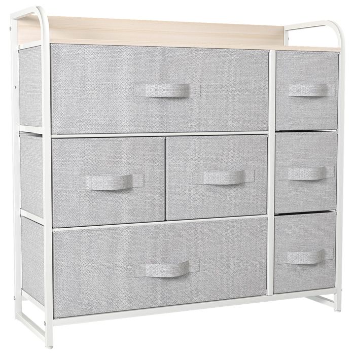 Commode 7 Tiroirs YITAHOME En Tissu Et Bois - Rangement Chambre, Enfant, Salon, Gris Clair