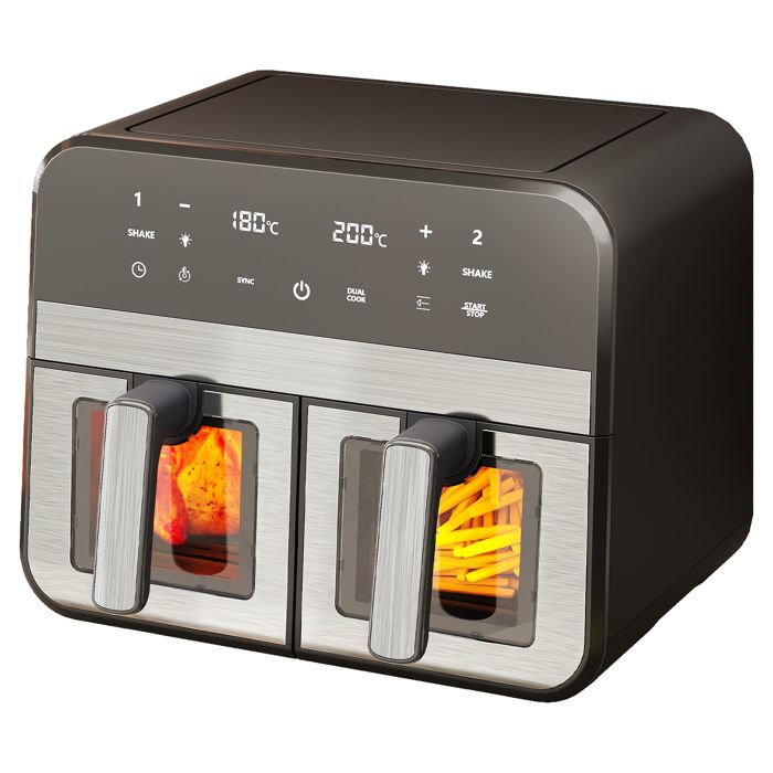 Friteuse Sans Huile 9L STANEWAir Fryer Dual Zone avec Fentre de Visualisation8 Programmes de Cuisson- cran Tactil -Noir - Stanew