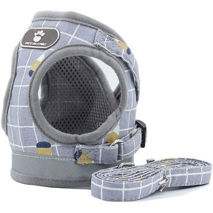 Ensemble harnais et laisse pour chat et chiot harnais dextérieur réglable en maille à carreaux pour petit chien M+L