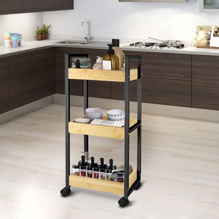 SUPFINE Armoire de Salle de Bain Organisateur de Rangement pour Chariot Roulant à 3 Niveaux Colonne sur roulettes 20*30*80cm