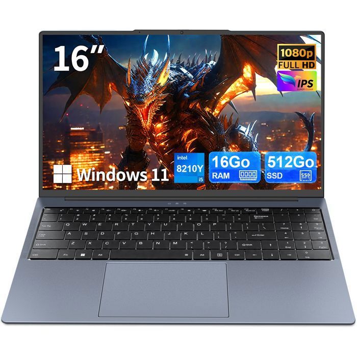 PC Portable-16  FHD-Intel Core i5-8210Y (jusquà 3.6Ghz)-16Go RAM 512GB SSD -Win 11 PRO -Backlit Keyboard -Ordinateur Portable