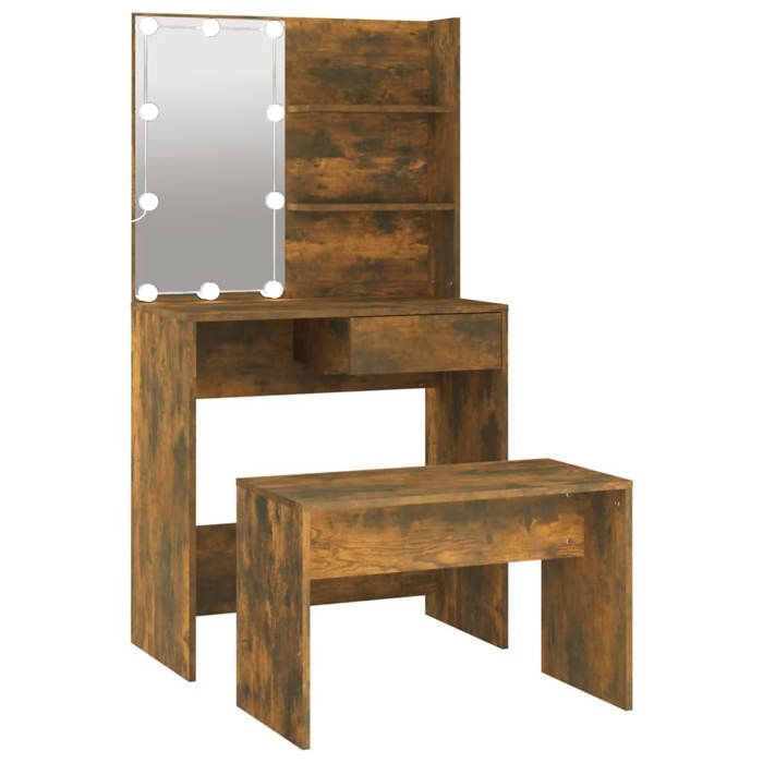 Automne/hiver 2025 Ensemble de coiffeuse avec LED - CLOUD - Pour femmes/filles - Chêne fumé Bois dingénierie FR61